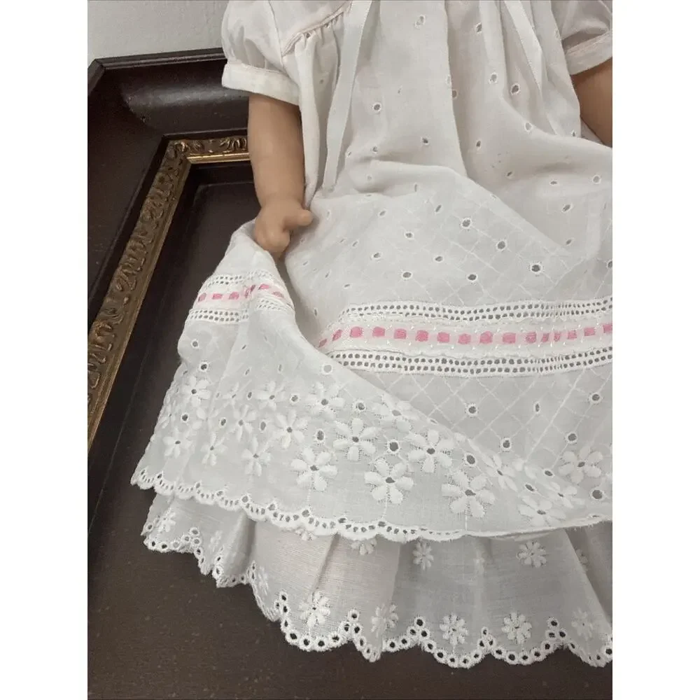 Madame Alexander 2018 Baby Doll Purple Eyes White Christening Baptism Gown Dress
